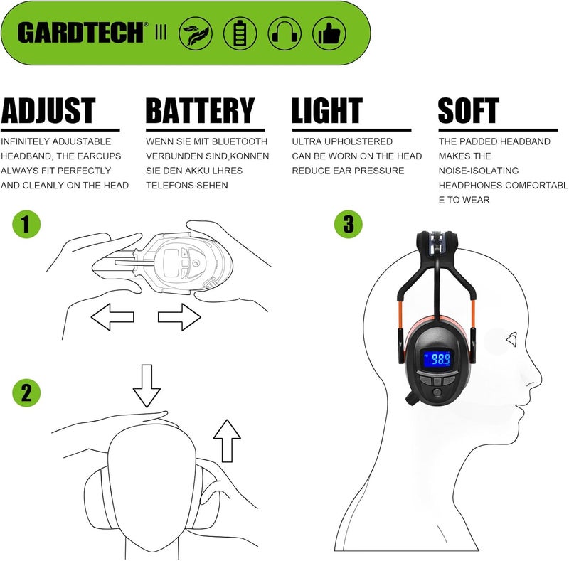 Gardtech Store Hearing Protection with Bluetooth, FM Radio Earmuffs, NRR 29dB Hearing Protection Headphones - Image 5
